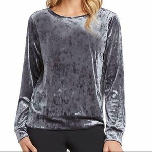 Matty M Crushed Velvet Top in Blue Steel